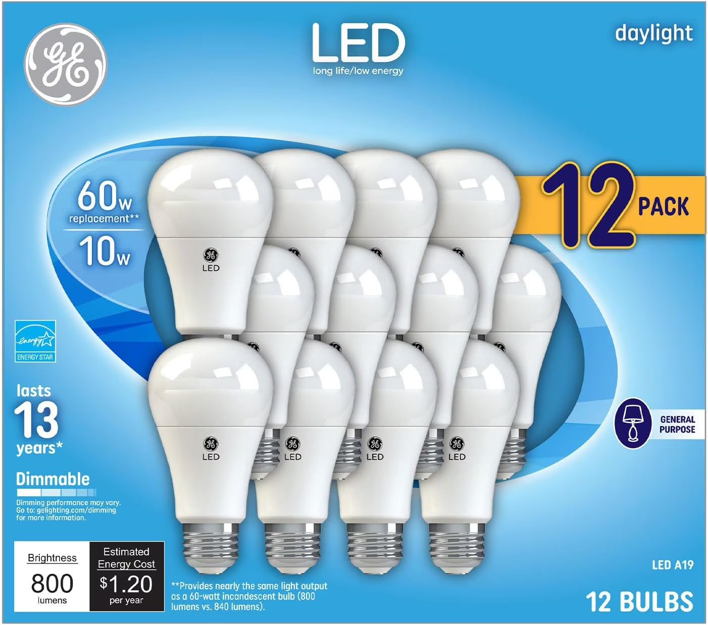 GE LED A19 Daylight 12-Pack