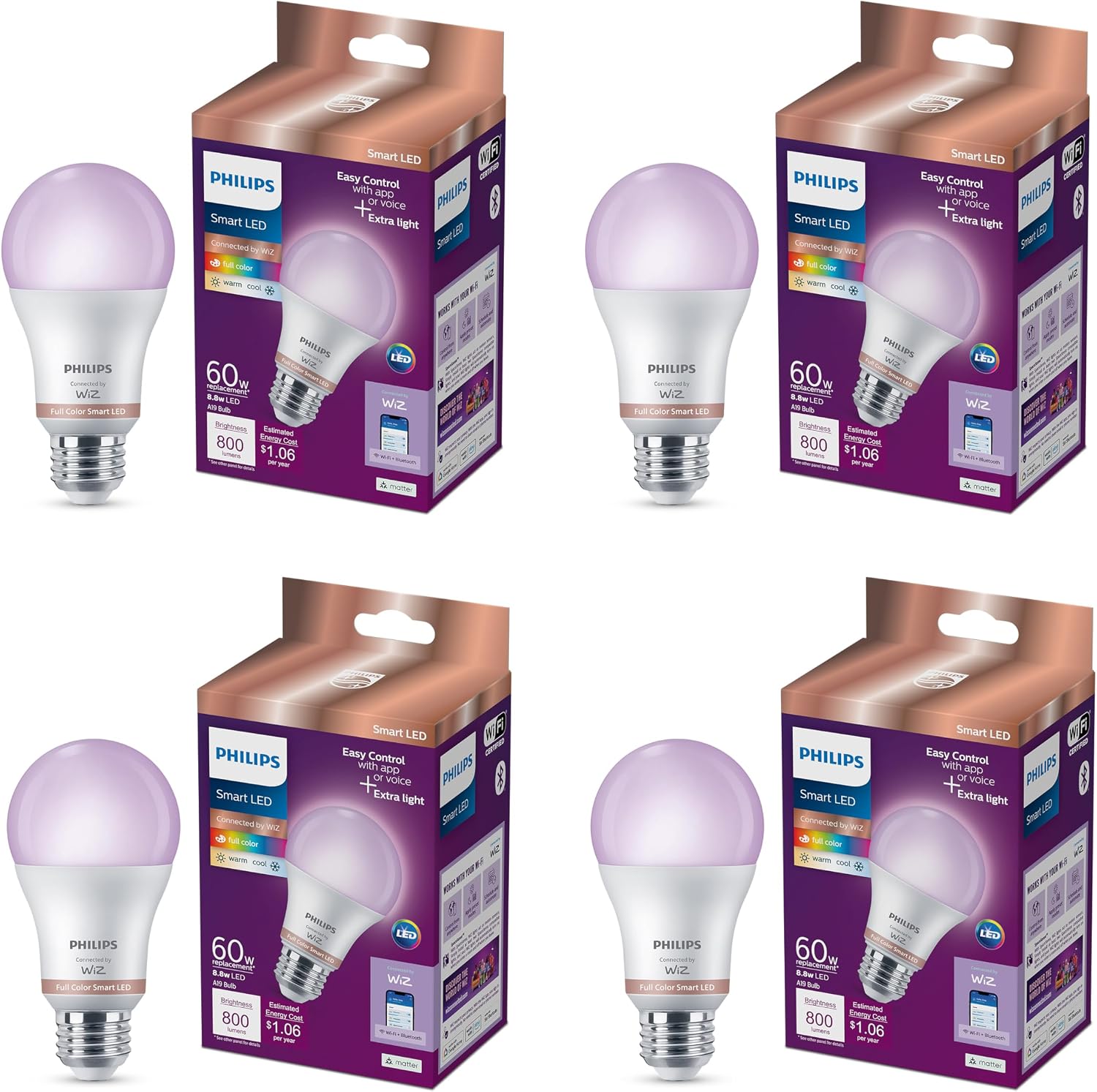 Philips WiZ A19 Smart LED 4-Pack
