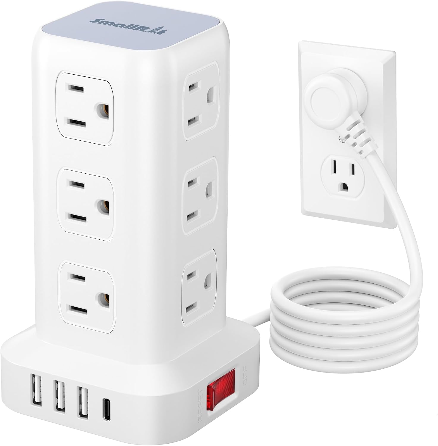 Power Strip with 12 Outlets 4 USB (1 USB C), 6.5Feet Extension Cord with Multiple Outlets, Charging Station, Power Strip Tower, Home Office Desk Supplies SmallR.ie white power tower